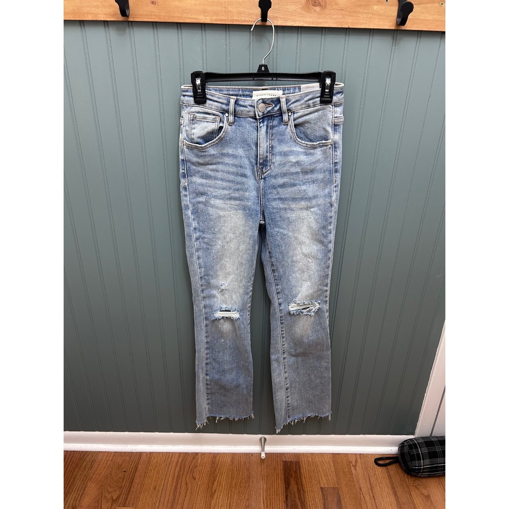 Risen Jeans Women 7/28 Light Wash Distressed High Rise Straight Leg RDP5517 Blue